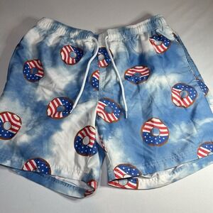 PATRIOTIC MEDIUM 32-34 4TH OF JULY USA DONUTS BLUE SWIMMING SWIM‎ TRUNK SHORTS M